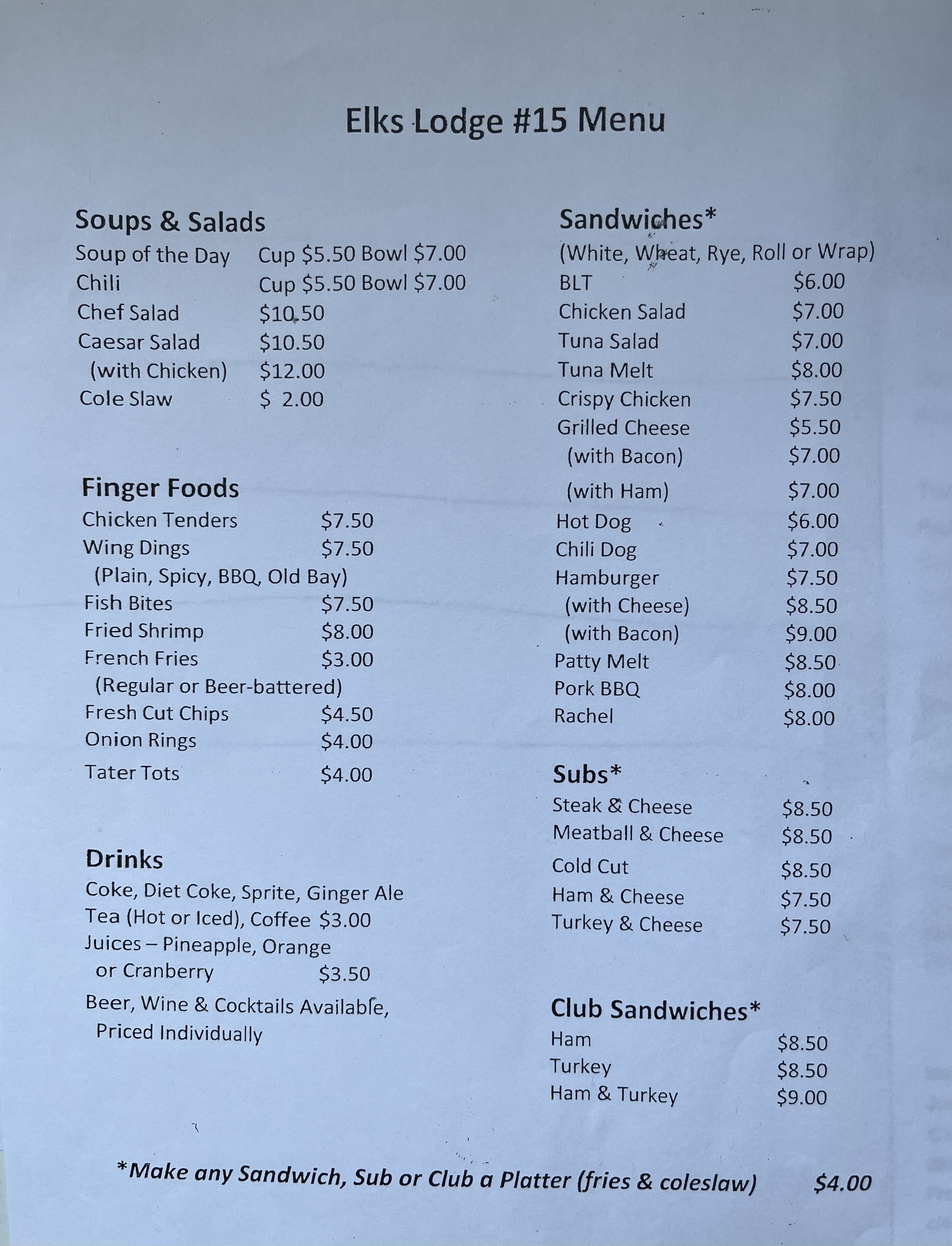 image of lunch menu